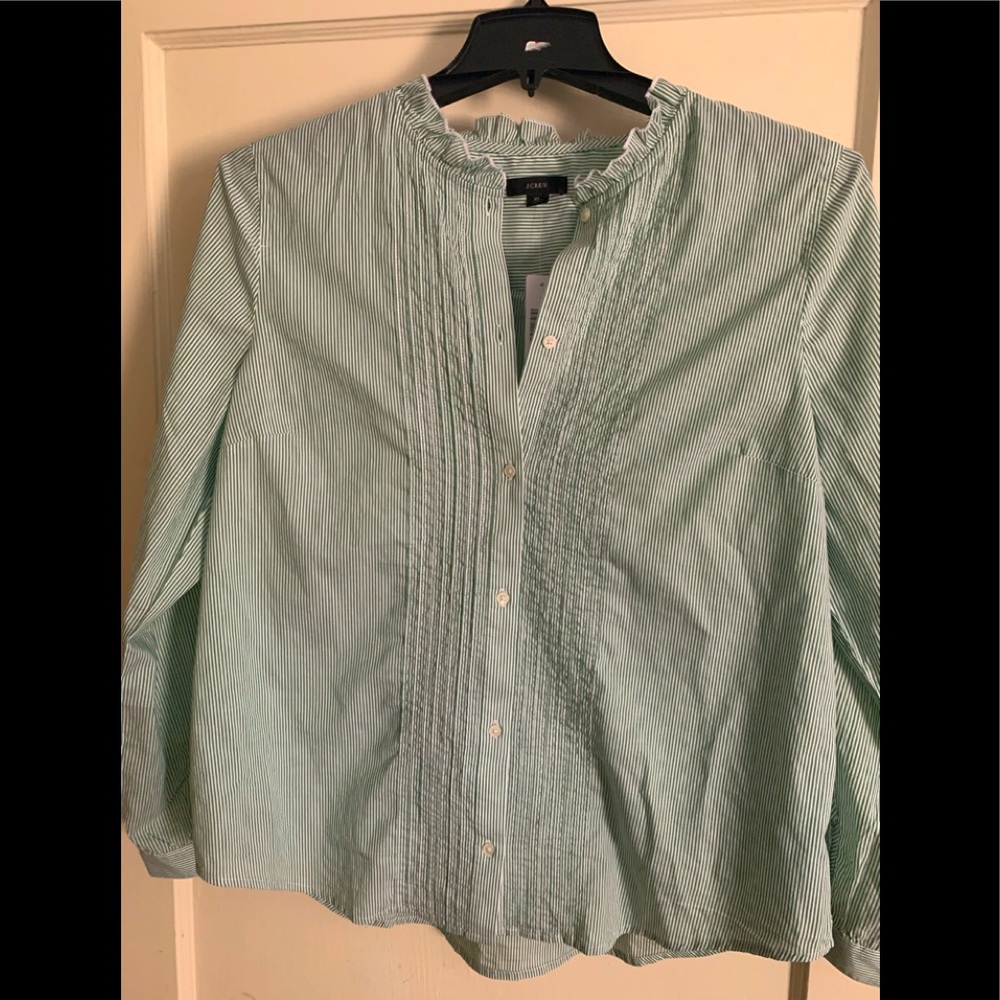 NWT J. Crew: Ruffleneck tuxedo shirt